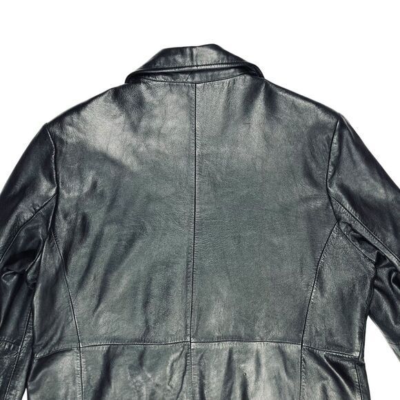 Kathy Ireland Genuine Leather Jacket Womens L Black Single Breasted Classic Coat - Picture 6 of 16